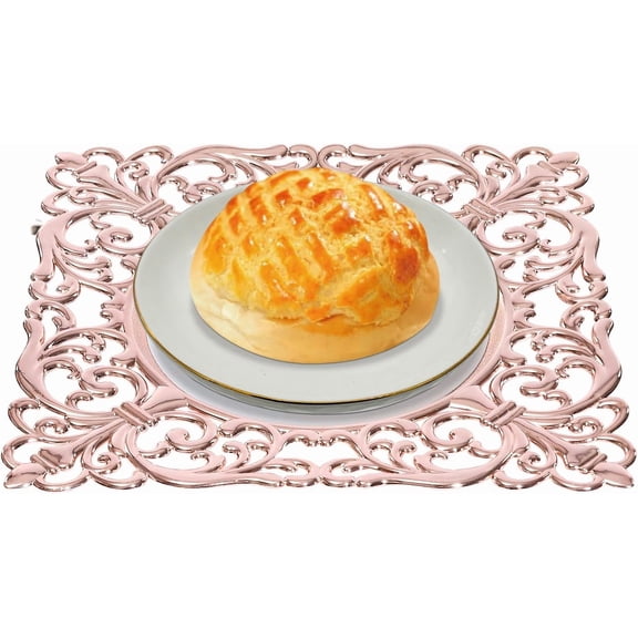 Charger Plates Bulk Square Dinner Floral Plates 11.81 In PP Charger Plate Reusable Chargers Dishes for Upscale Wedding Dining & Serving (6X Rose Gold)
