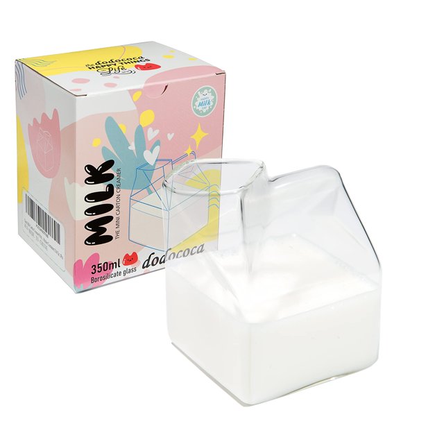 Jarra de cartón de leche de vidrio, jarra de cartón de leche Kawaii transparente, Mini jarra de crema, contenedor de 12 Oz, 1 Uds.