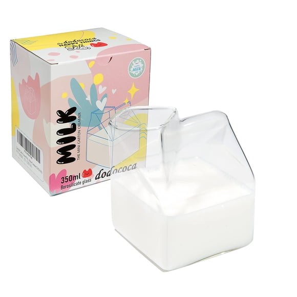Jarra de cartón de leche de vidrio, jarra de cartón de leche Kawaii transparente, Mini jarra de crema, contenedor de 12 Oz, 1 Uds.