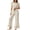 Beige, variant on Tqcoqu Women's 2 Piece Pajama Set, Round Neck Ruffle Short Sleeve Contrast Piping & Drawstring Ruffle Hem Wide Leg Pants, Loungewear Sleepwear for Women