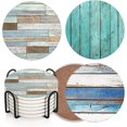thumbnail image 1 of LHSHID Coaster for Drinks Set of 6, Retro Wood Absorbent Round Ceramic Stone Mat, with Cork Base and Metal Holder, Gift for Housewarming Room Bar Decor, 1 of 6