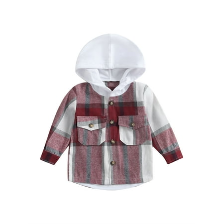 

WakeUple Kid Boys Shirt Coat Autumn Clothing Toddlers Plaid Patchwork Long Sleeve Tops Children Casual Hooded Outwear