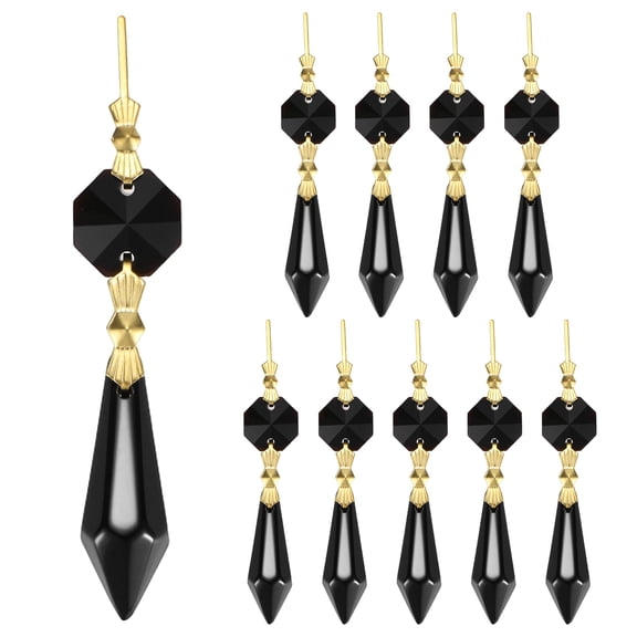 Uxcell 10-Pack Crystals Prisms Glass Tip Beads, 75mm Replacement Chandelier Teardrop Icicle Drops Hanging Pendant [Black]