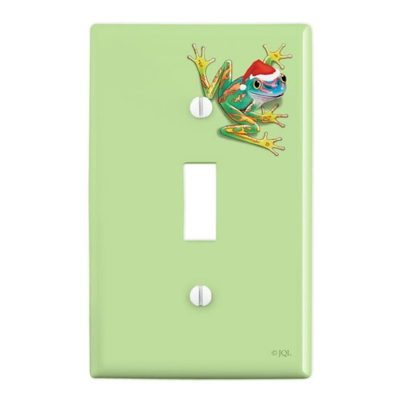 Santa Hat Rainforest Christmas Tree Frog Plastic Wall Decor Toggle Light Switch Plate Cover