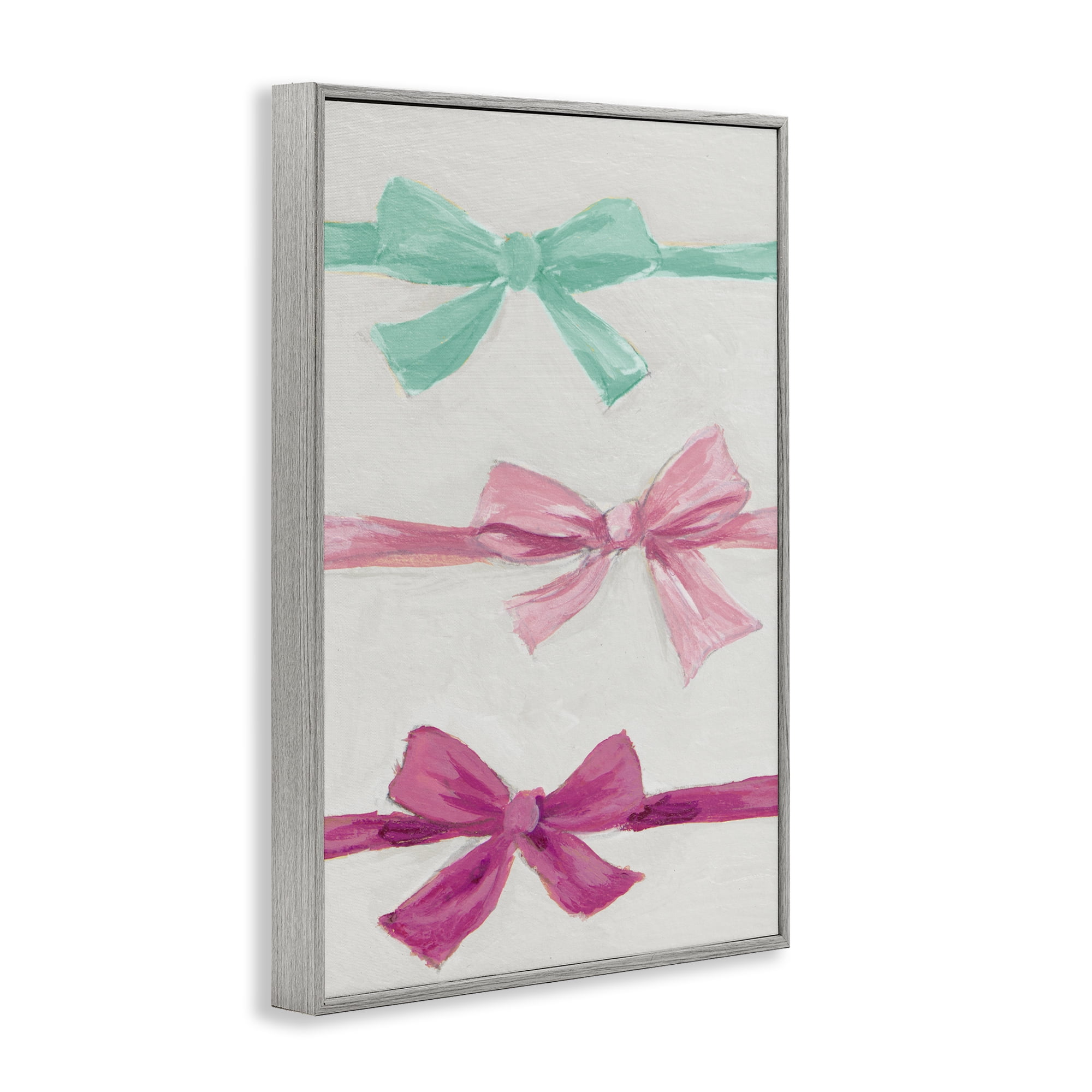 Stupell Industries Ribbon Bows Trio Gray Framed Giclee Art, design by Lanie Loreth