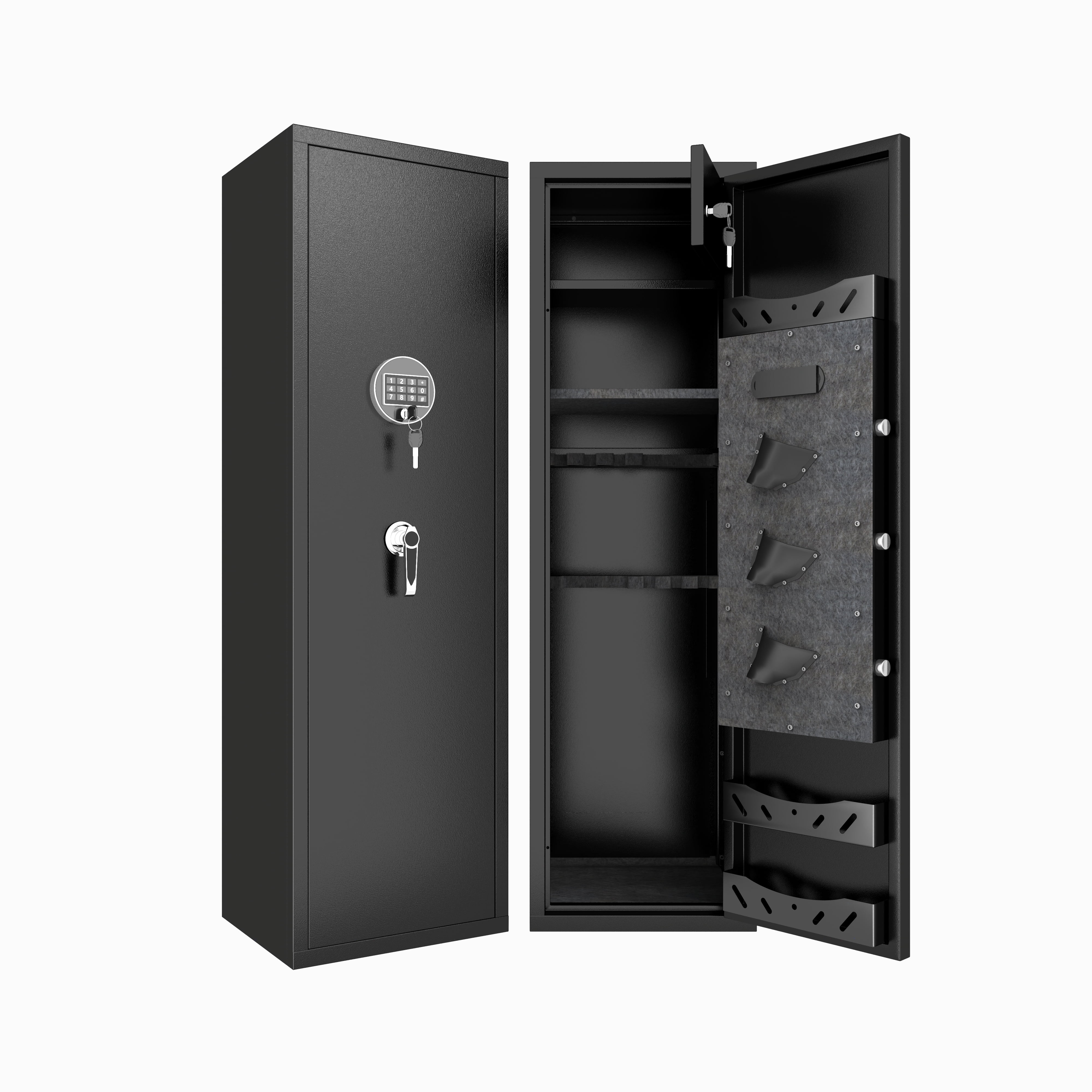 57" High Large Capacity Mechanical Gun Safe for Rifles & Handguns, Digital Password Lock, Built-In Independent Lock Box, Adjustable Shelves