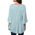 thumbnail image 3 of Blouse Femme Col en V Rayée Plissée Manches 3/4 Ourlet Asymétrique, 3 of 3