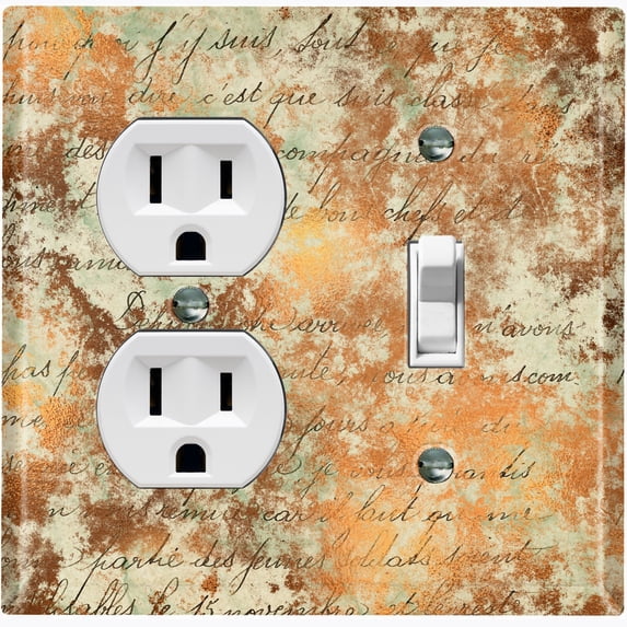 Metal Light Switch Plate Outlet Cover (Letter Autumn Copper Leaves Damask LET017)
