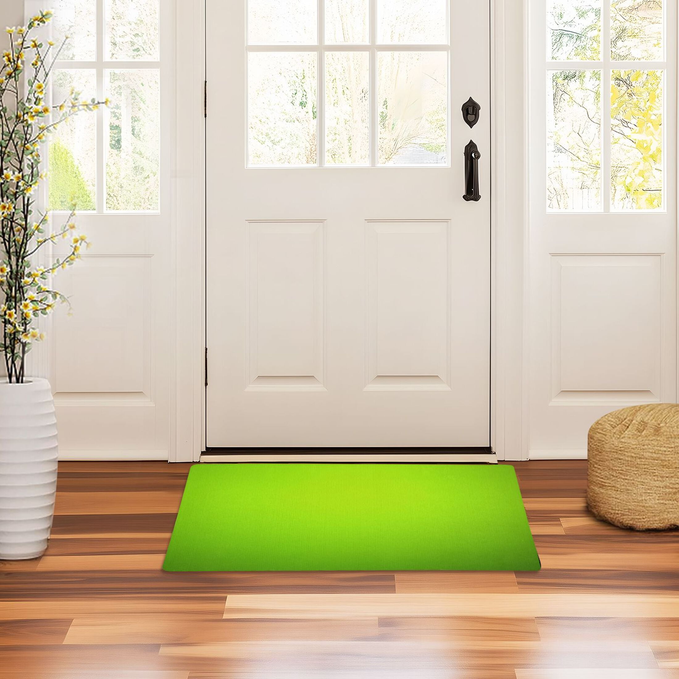 Iauyy Doormat Outdoor Indoor Non-Slip Washable Welcome Mat,Low-Profile 32x20in Door Mat for Pet Mat Front Back Door and Entryway,Lime Green Background