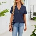 thumbnail image 5 of HomeDM Women's Button Down Collared V Neck Summer Tops, Short Sleeve Solid Color Loose Fit Dressy Blouses - Navy/M, 5 of 9