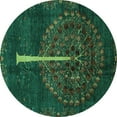 thumbnail image 1 of Ahgly Company Machine Washable Indoor Round Abstract Turquoise Blue Modern Area Rugs, 5' Round, 1 of 4