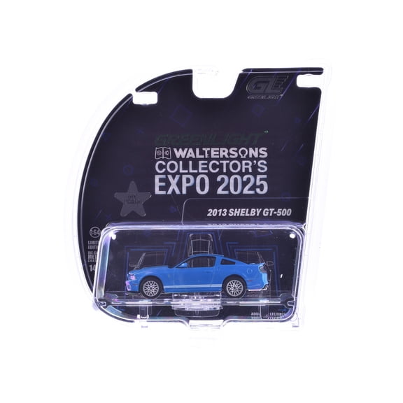 2013 Shelby GT-500 Blue with White "2025 Greenlight Waltersons Collector's Expo Exclusive" 1/64 Diecast Model Car by Greenlight