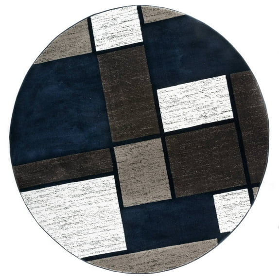 World Rug Gallery Contemporary Modern Boxed Color Block Navy 6'6" Round Rug