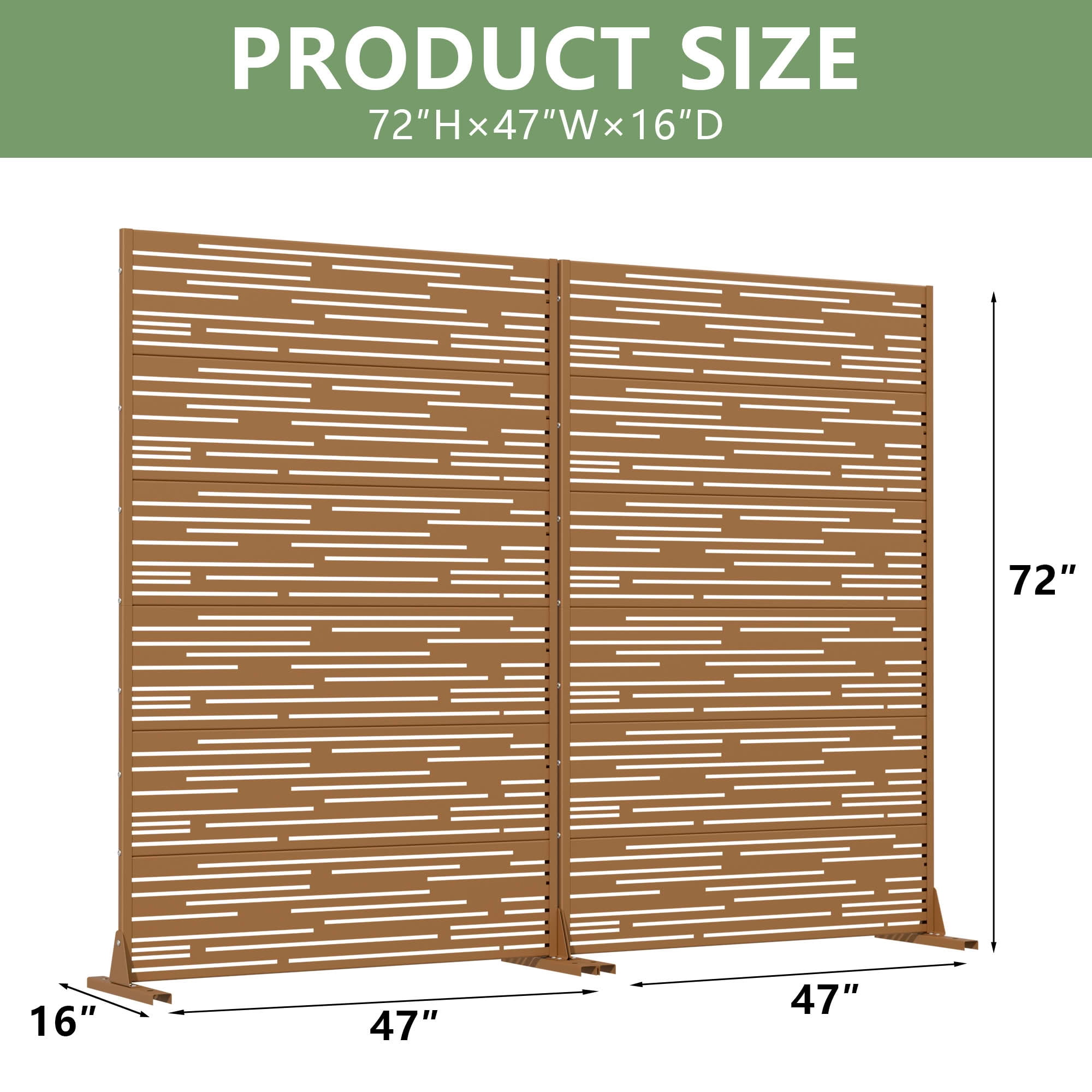 MAYEERTY 2-Piece Outdoor Metal Privacy Screen 6ft × 4ft Brown, 6-Panel Light & Shadow Pattern, Rust-Resistant for Garden