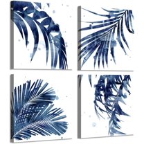 Natural Picture Leaf Artwork Paintings: Palm Leaves Graphic Art Print on Canva Set for Bedroom (16" W x 16" H x 4 PCS, Multi-Sized)