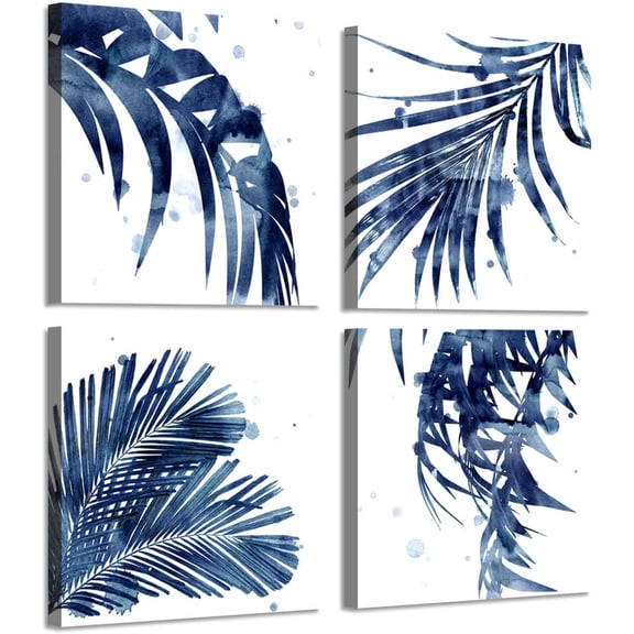 Natural Picture Leaf Artwork Paintings: Palm Leaves Graphic Art Print on Canva Set for Bedroom (16" W x 16" H x 4 PCS, Multi-Sized)