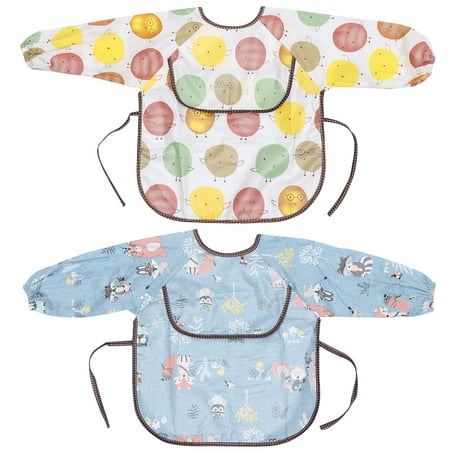 

Frcolor Bib Baby Bib Starter Pocket Feedingtoddler Sleeve Cartoon Newborn Washable Catcher Waterproof Foodsmock Infant Full