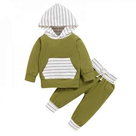 

New 2Pcs Newborn Baby Boys Girls Cotton Hooded Sweatshirt Pants Striped Long Sleeve hoodie Infant Kids Fall clothes