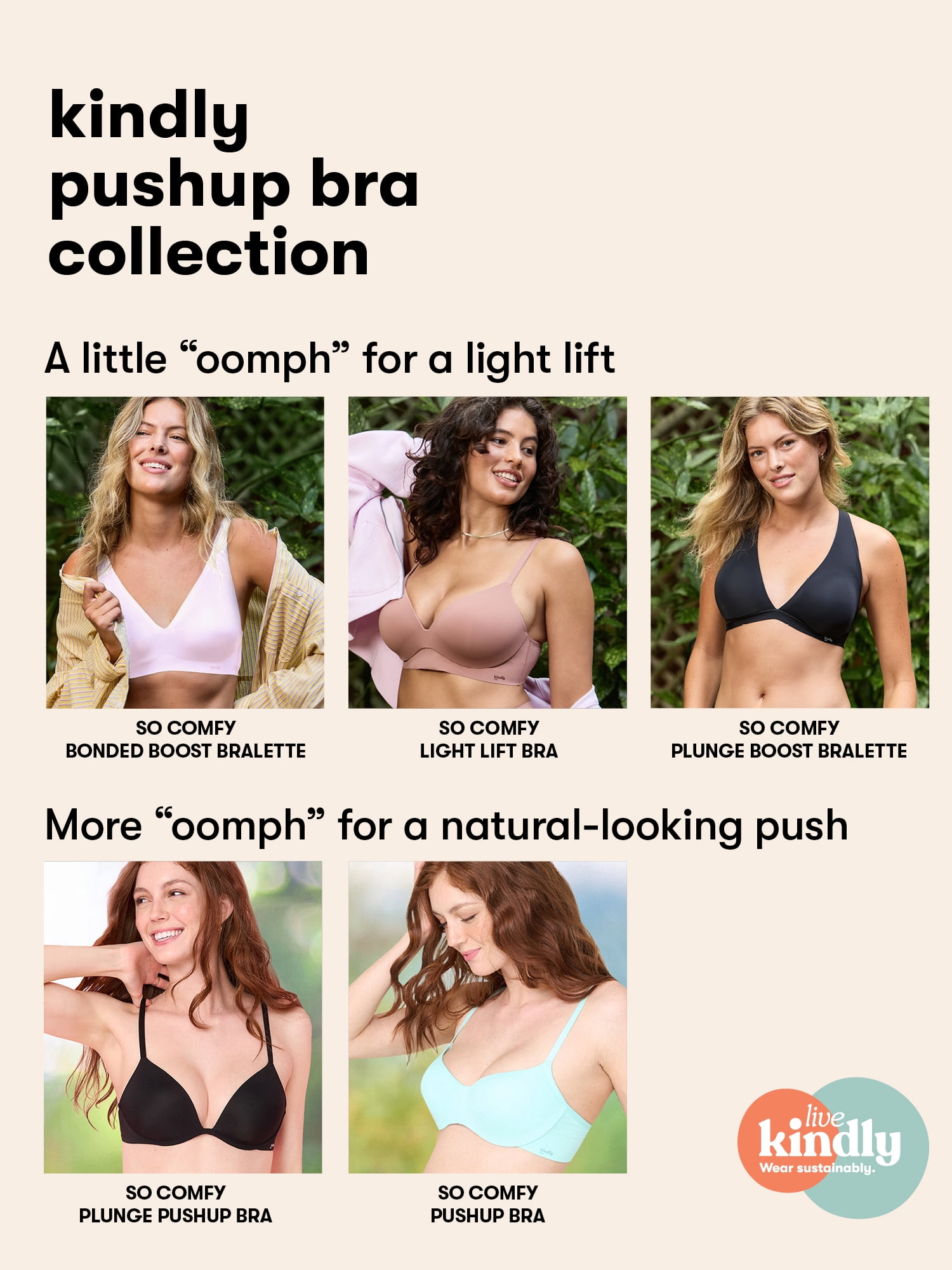 Kindly Yours Women’s So Comfy Bonded Wire Free Light Push Up Bra, Sizes S-XXXL