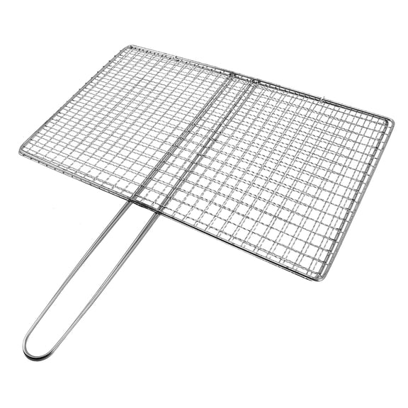 Baluue Heavy Duty Stainless Steel Fish Grill Basket with Ergonomic Handle for BBQ Meat and Vegetables 15.5 x 10.5 x 2.5