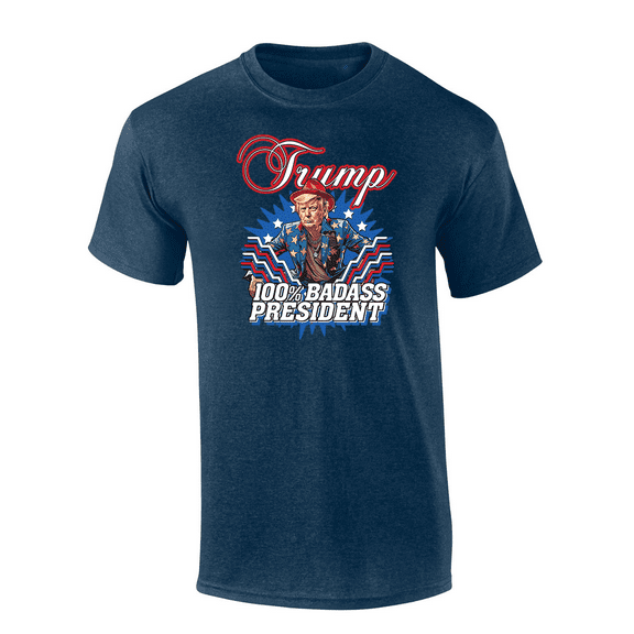 Trenz Shirt Company Patriotic Trump 100% Badass President Mens Graphic T-Shirt-Heather Navy-medium