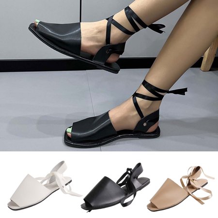 

Cethrio Womens Summer Comfort Flats Sandals- Flat Beach Slides Sandal Fish Mouth Strap Strap Wide Width on Clearance Khaki Dressy Sandals/ Slides Size 9.5