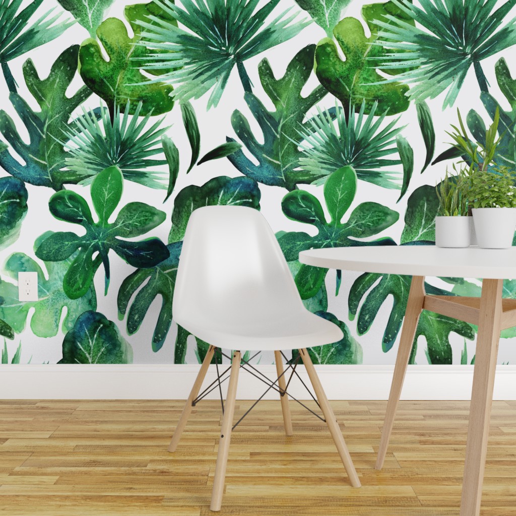 Peel & Stick Wallpaper 9ft x 2ft - Tropical Leaves Monstera Palm