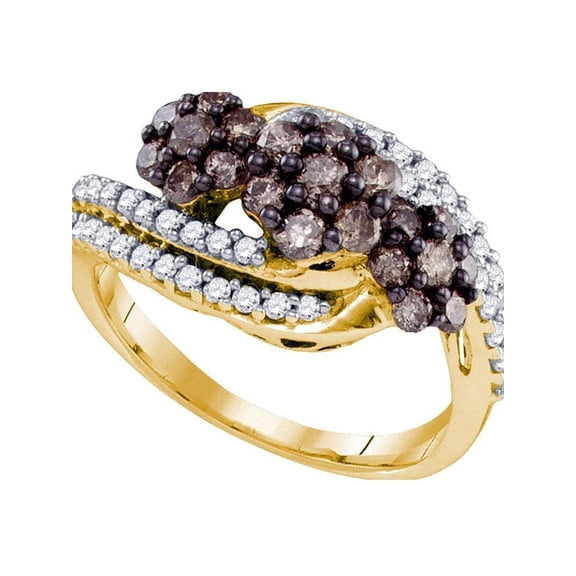 10kt Yellow Gold Womens Round Cognac-brown Color Enhanced Diamond Cluster Ring 7/8 Cttw