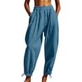 thumbnail image 6 of DHFJKG Harem Linen Pants Women Lightweight Loose Fit Elastic Waist Solid Color Ankle-Tied Beach Pants With Pockets Versatile Trousers, 6 of 9
