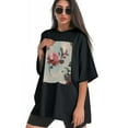 thumbnail image 3 of Plus Size Shirt for Women Black Tops for Women Short Sleeves Shirt for Women Roses2 T Shirt Crewneck Shirt for Women 4XL, 3 of 5