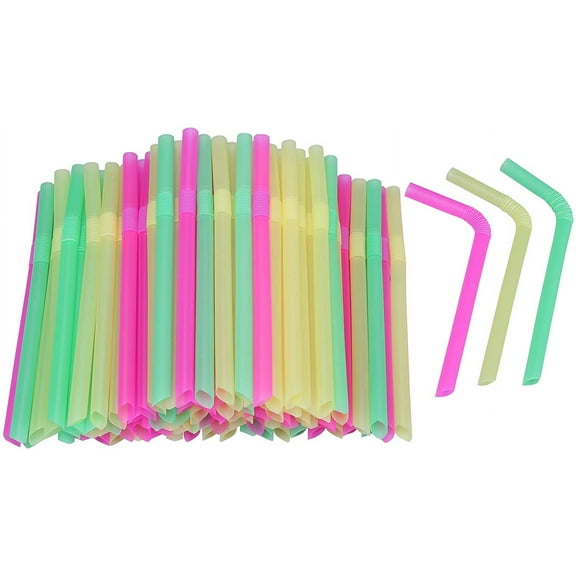 Jumbo Flexible Smoothie Plastic Straws, 100 Pcs Assorted Colors Large Bendable Disposable Milkshake Straws, Wide Bendy Boba Drinking Straws (0.47" Diameter and 8.26" long)