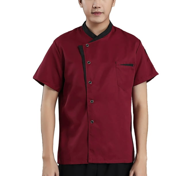 Ropa transpirable de manga corta Sonducket para hombres y jóvenes de Chef, uniforme de Catering, Rojo 3XL
