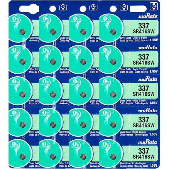 Murata 337 Battery SR416SW 1.55V Silver Oxide Watch Button Cell (20 Batteries)