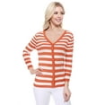 thumbnail image 6 of YEMAK Women's 3/4 Sleeve V-Neck Stripe Regular Fit Button-Down Sweater Cardigan-MAUVE-M, 6 of 8