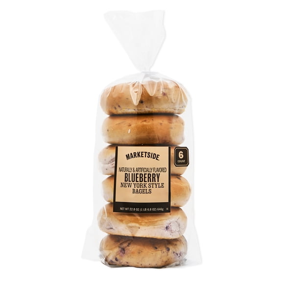 Marketside Blueberry New York Style Bagels, Soft, 22.8 oz, 6 Count