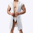 thumbnail image 2 of Manxivoo Robe for Men, Mens Light Solid Color Silky Hat Sleeveless Housewear Bathrobe Mens Pajamas Set White L, 2 of 5