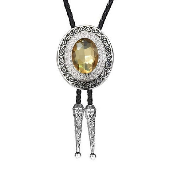 Delicate Crystal Bolo Tie Cowboy Punk Round Shape Necktie Western Bola Tie Metal Charm Bolo Tie Cowboy for Shirt Jeans