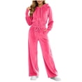 thumbnail image 2 of Mifsaly Women's Velour Tracksuit Set 2 Piece Elastic Waist Full Zip Hoodies And Wide Leg Pants Fall Daily Athletic Warm Lounge Matching Outfits, 2 of 8