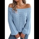 thumbnail image 2 of Tops de Crochet para Mujer, Suéteres con Hombros Descubiertos, Ropa de Playa de Punto Calado de Larga de Verano Azul M, 2 of 10