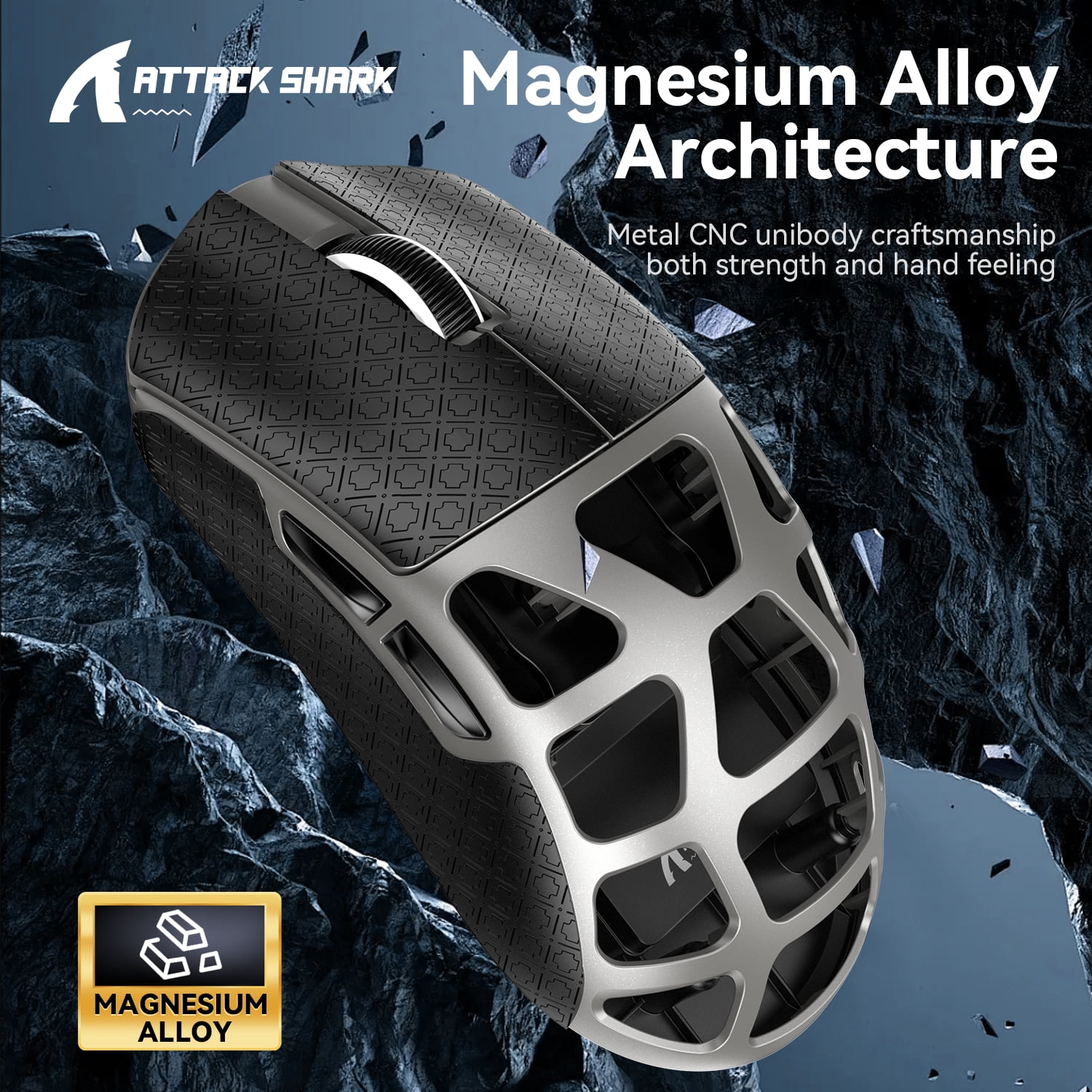 ATTACK SHARK R3 Wireless Gaming Mouse, 46g Superlight Magnesium Alloy Triple-Mode Computer Mouse, 8000Hz Polling Rate, PAW3395 26K DPI Sensor Programmable Mice for PC/Win/Mac (Grey & Griptape)