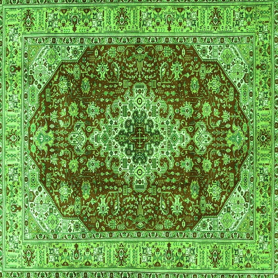 Ahgly Company Indoor Square Medallion Green Traditional Area Rugs, 5' Square