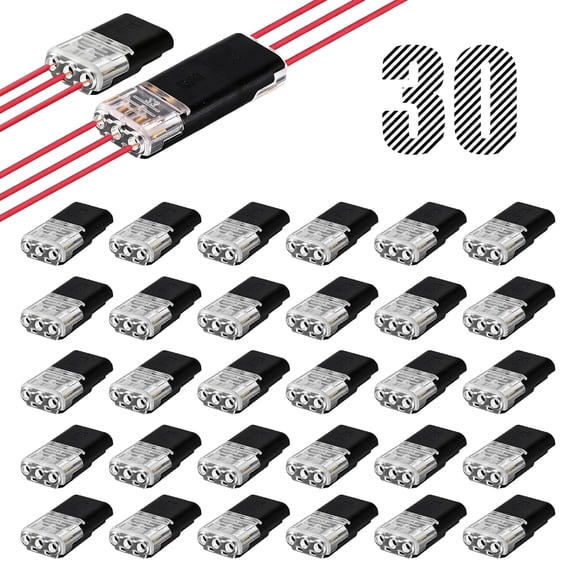 30Pcs 3 Pin Double Wire Plug-in Connector, No-Stripping Quick Splice for LED Strip Light & Low Voltage Cable, 2 Way Locking Wire Connectors for AWG 18-22