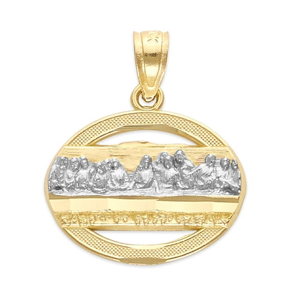 Golden Fire Solid 10k Gold Two Tone Last Supper Pendant - Religious Jewelry Gifts for Women
