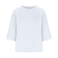 thumbnail image 5 of T-Shirts For Women Sevevn Women's Summer Patchwork Solid Color Round Neck Five-point Flared Sleeves Loose Top T-Shirt, 5 of 7