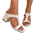 thumbnail image 2 of Domuza Women Leather Heeled Sandals Platform T-Strap Sandal Solid Color Open Toe Shinny Summer Comfortable Fashion Non Slip Breathable Walking Outdoor Casual Shoes White 7.5（EU-39）, 2 of 6