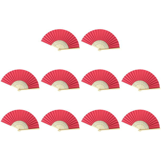 Abanico Mano Plegable Bolsillo Papel Bambú DIY para Fiesta Boda (brillante) Rojo