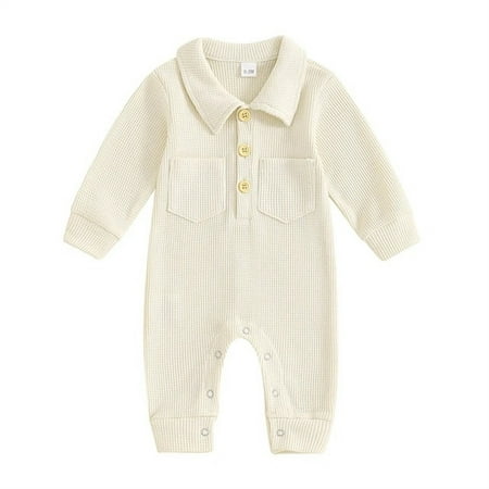

LAJPXKHY Newborn Girl Clothes Fall Long Sleeve Button Baby Onesie Solid Color Infant Boys Bodysuits