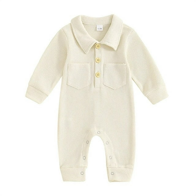 AherBiu Newborn Girl Clothes Fall Long Sleeve Button Baby Onesie Solid Color Infant Boys Bodysuits
