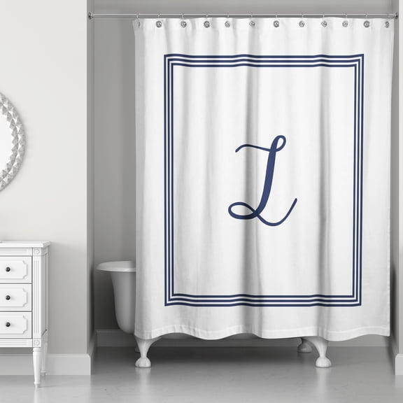 Creative Products Navy Blue and White Letter L Monogrammed 71x74 Shower Curtain
