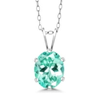 Gem Stone King Aqua Apatite Pendant Necklace for Women Set in 925 Sterling Silver | 0.82 Cttw | Oval 7X5MM
